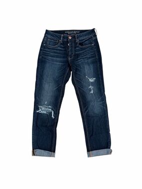 American Eagle Outfitters Dark Indigo Distressed Boyfriend Jeans